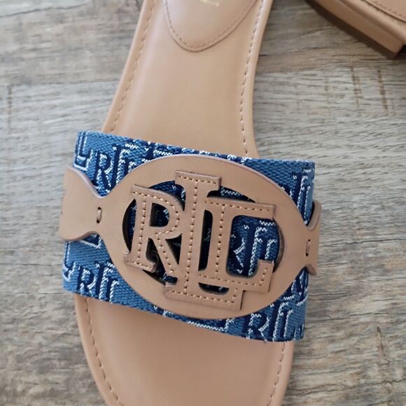 Lauren Ralph Lauren Algera Slide Sandals 1/2" round heel padded insole 7.5 - Picture 2 of 11